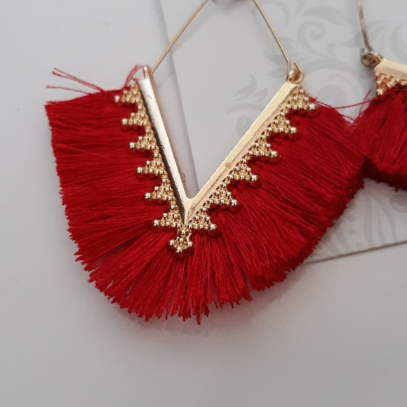 Fashion Jewelry Red Fringe Earrings - Picture 7 of 10